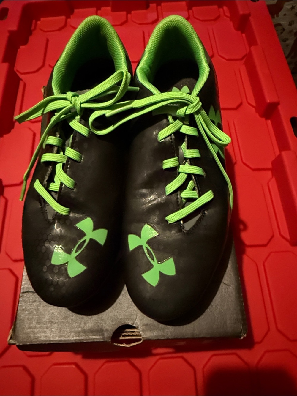 Under Armour Black and Neon Green Kids Soccer Cleats